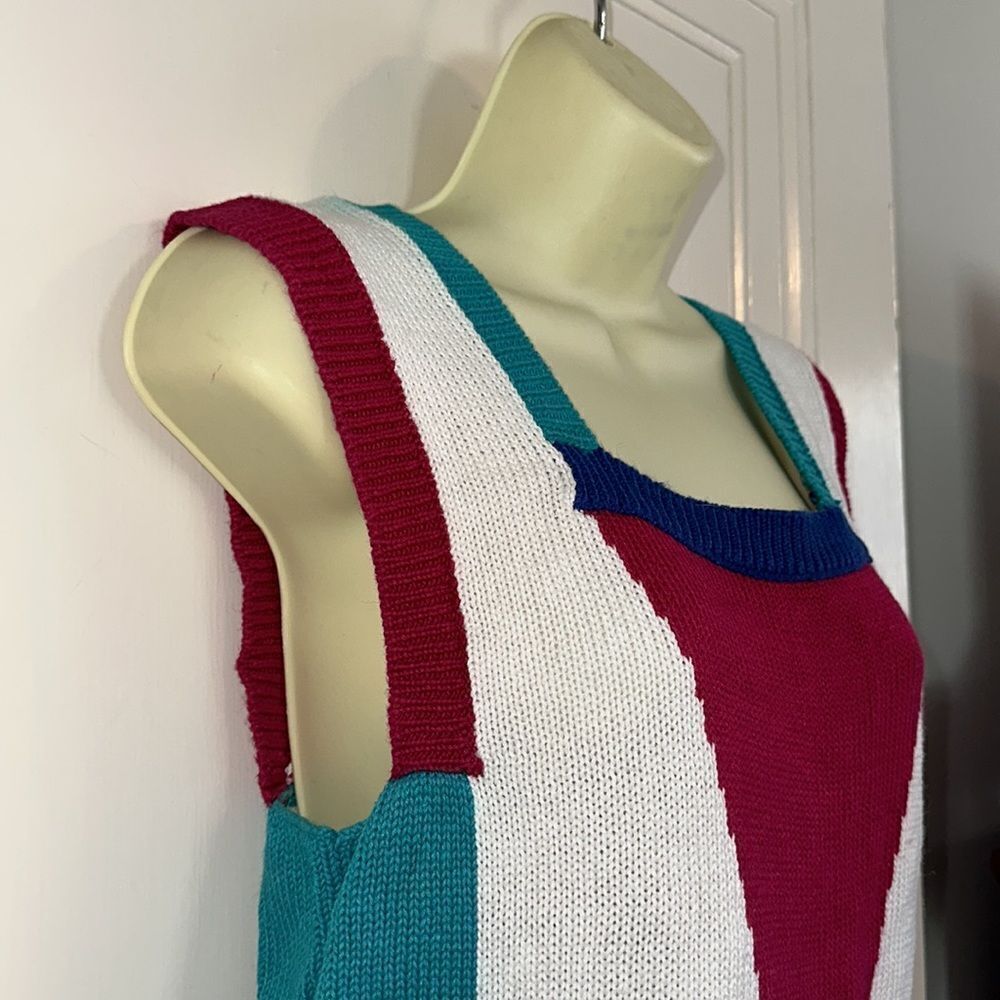 Vintage 80s The Eagle’s Eye multicolored sleeveless ramie/cotton sweater - Picture 5 of 8